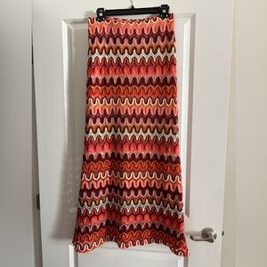 Maxi Skirt in Multi Red & Pink Wave Print